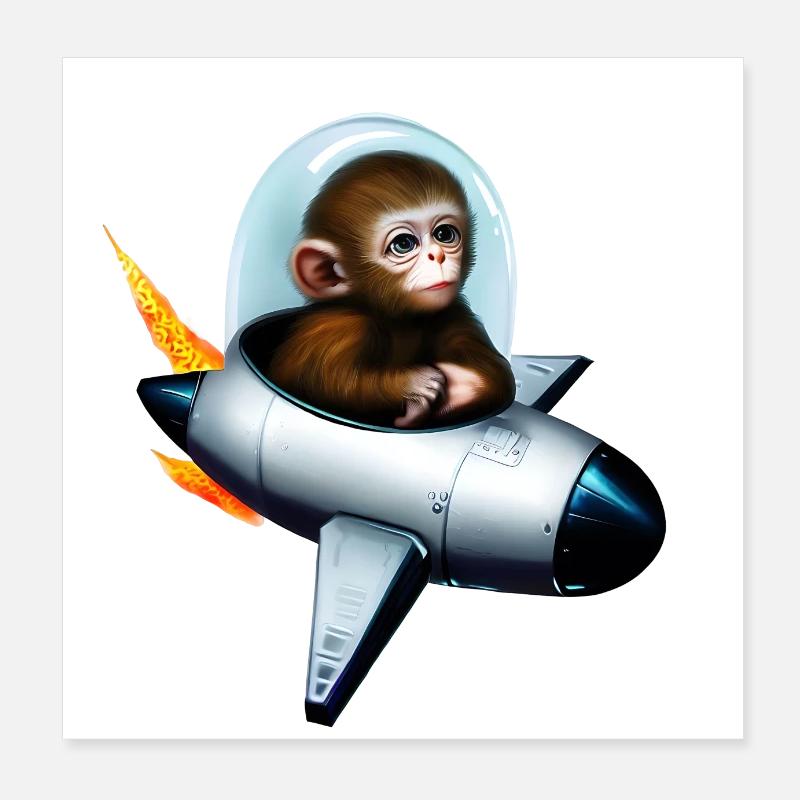 Astronaut Monkey Rocket Space Poster 8" x 8" (20x20 cm)