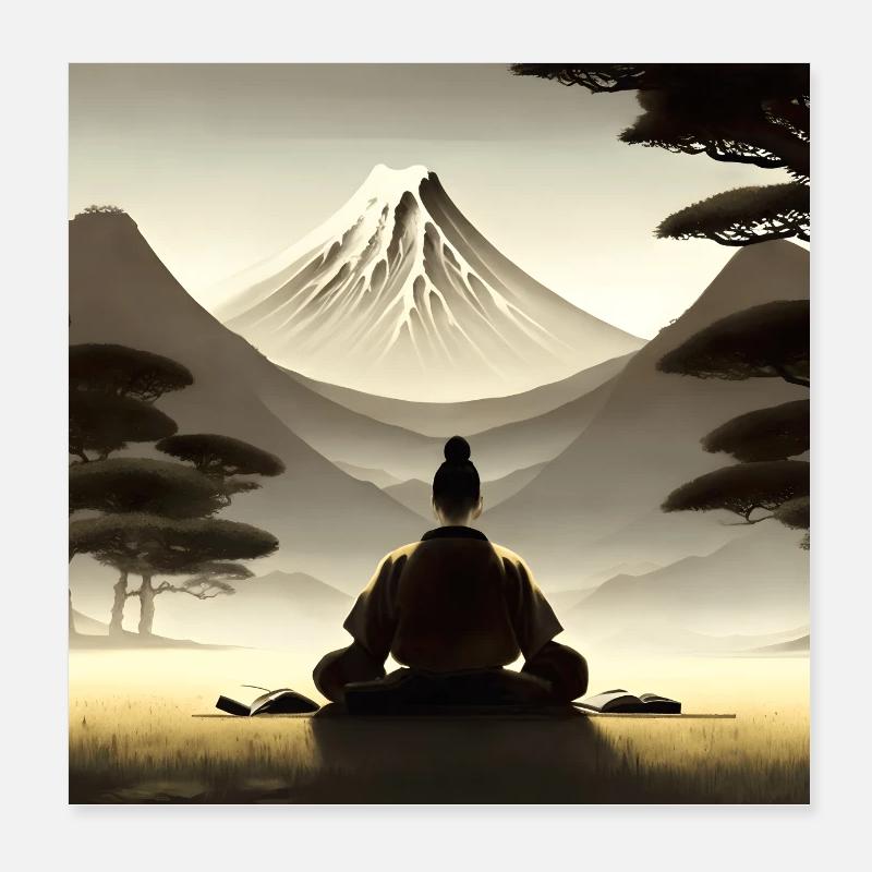 Japanese Samurai Artwork - Poster 8" x 8" (20x20 cm) - white