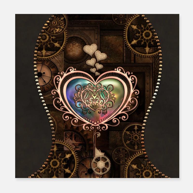 Romantisches Steampunk-Herz Poster 20x20 cm
