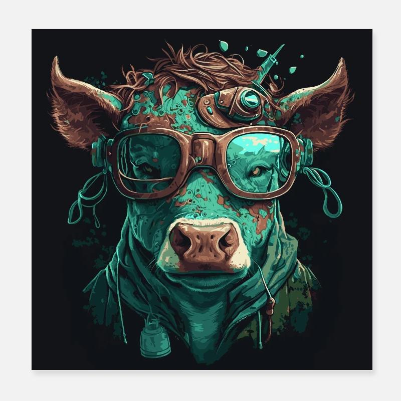 Eine Steampunk Kuh Poster 20x20 cm
