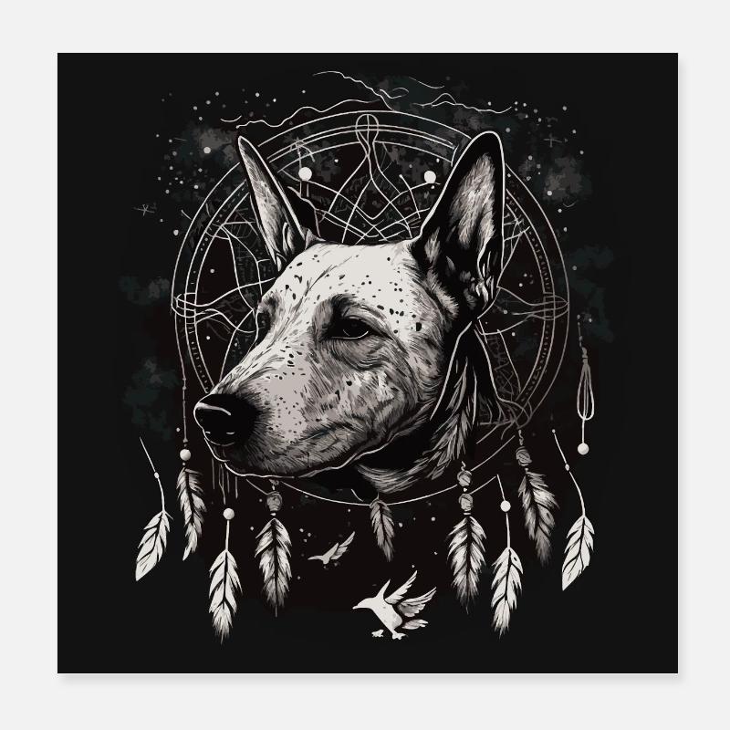 Bull Terrier and Dreamcatcher Poster 8" x 8" (20x20 cm)