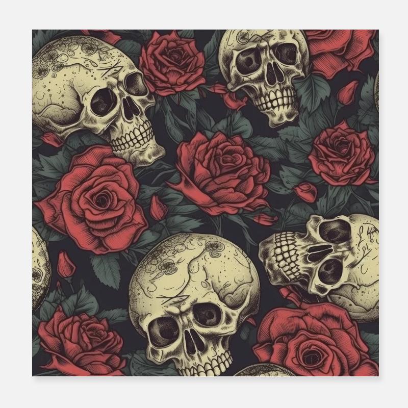 skulls and roses pattern Poster 20 x 20 cm