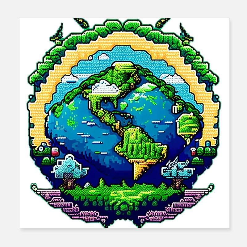 Globus in Pixelkunst Poster 20x20 cm