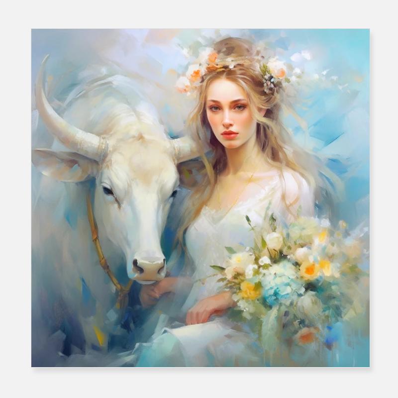 Blumenelfe mit Krafttier Büffel Poster 20x20 cm