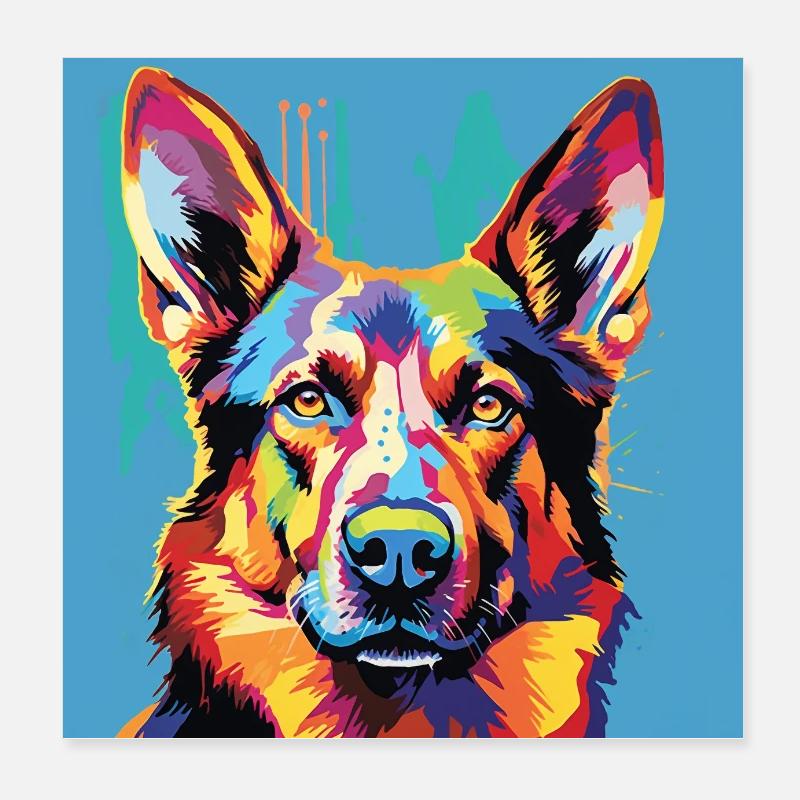 German Shepherd Pop Art Poster 8" x 8" (20x20 cm)