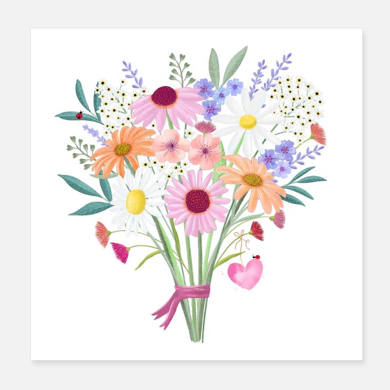 Blumenstrauß mit Herz, personalisierbar. Poster 20x20 cm