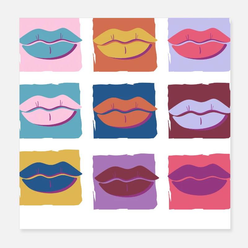 Retro multicolored lip Poster 8" x 8" (20x20 cm)