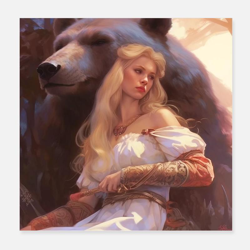 Forest queen with bear Poster 8" x 8" (20x20 cm)