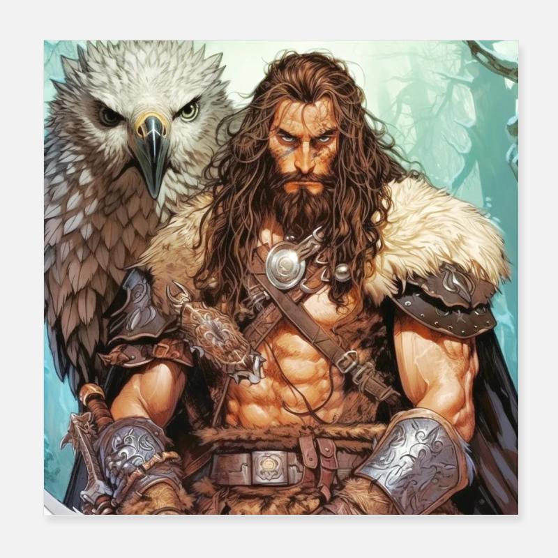 Barbarian warrior - Poster 8" x 8" (20x20 cm) - white