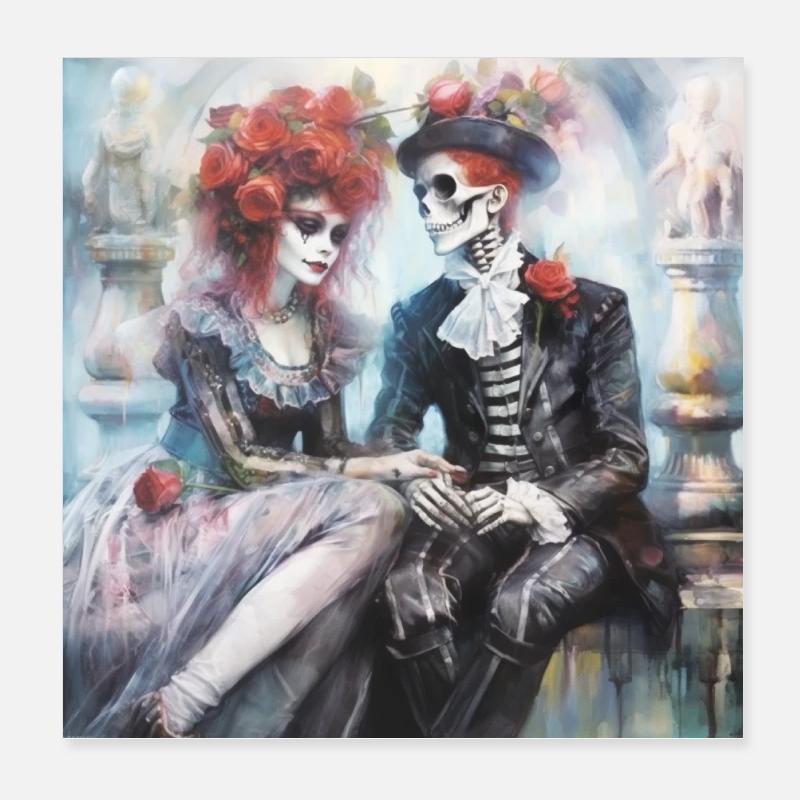 Poster gotico ad acquerello. Amore e morte - Poster 20x20 cm - bianco