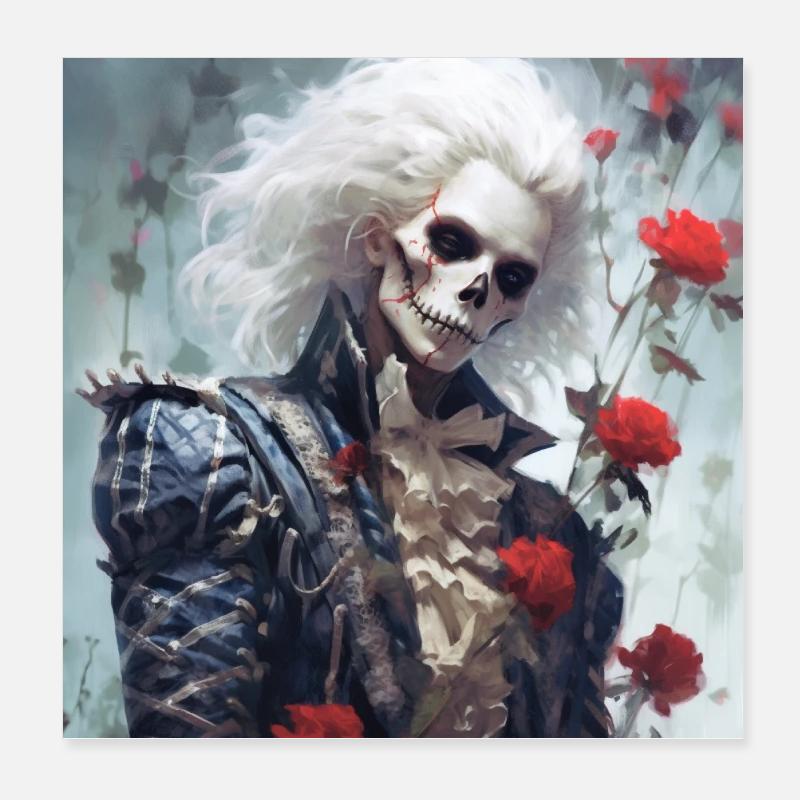 Affiche gothique. Fleur-Punk-Art - Poster 20 x 20 cm - blanc
