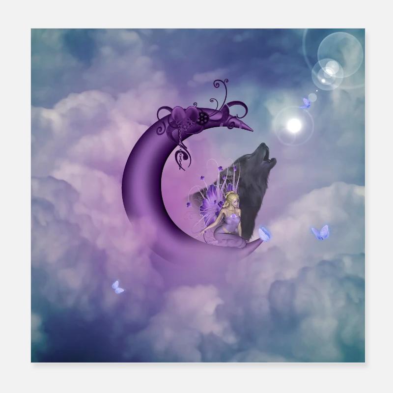 Fée sur la Lune Poster 20 x 20 cm