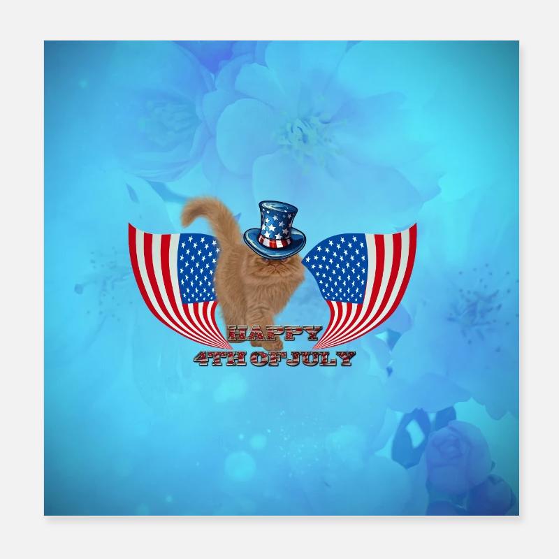 Joyeux 4 juillet avec un chat mignon Poster 20 x 20 cm