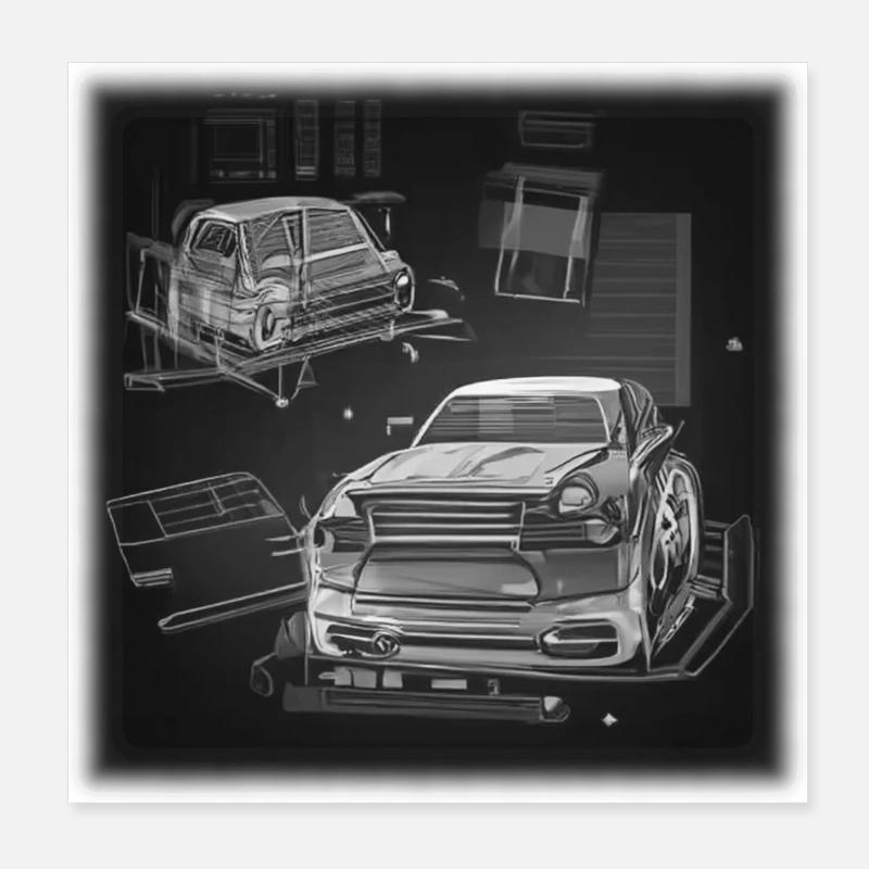 Technical car drawing in geometry style Poster 8" x 8" (20x20 cm)