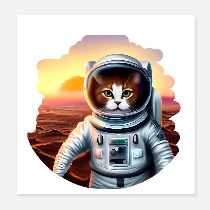 Chat astronaute sur Mars Poster 20 x 20 cm
