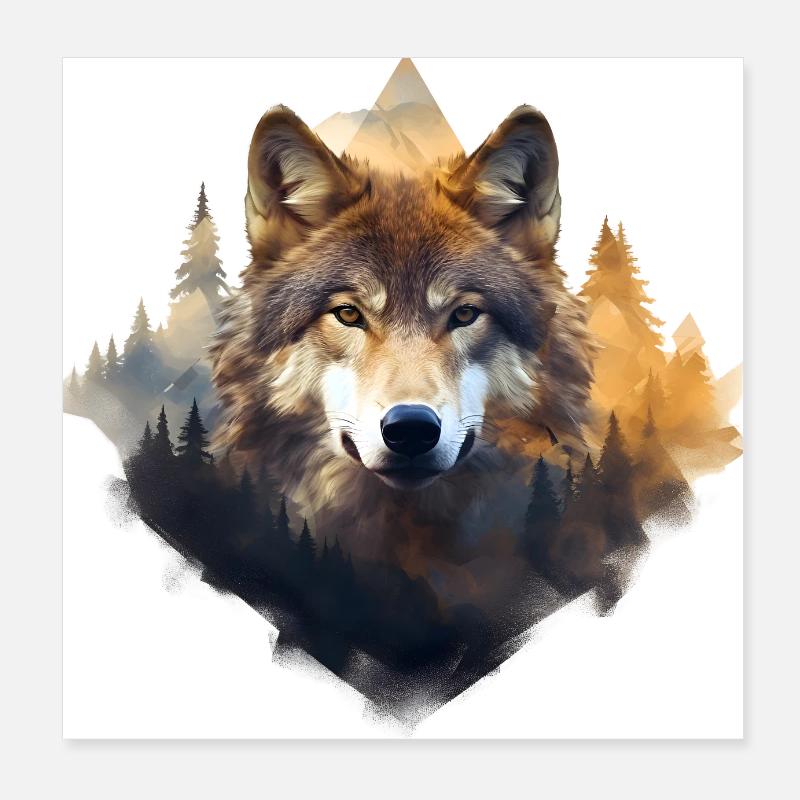 Wolf with mountains Poster 8" x 8" (20x20 cm)