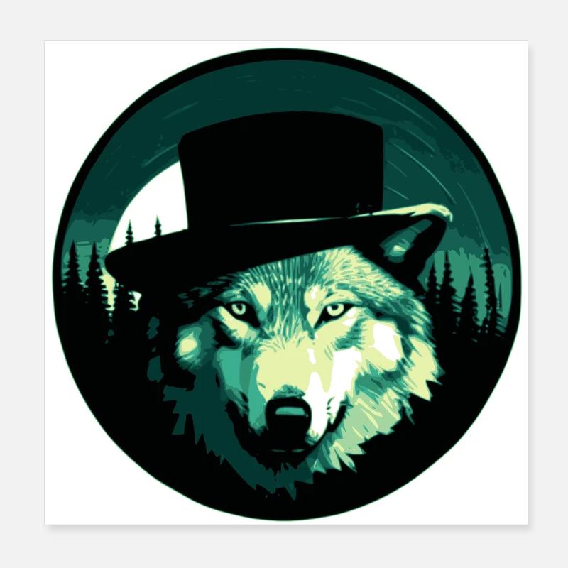 Wolf mit Hut Poster 20x20 cm