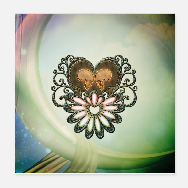 Wunderschönes Herz mit Totenköpfen Poster 20x20 cm