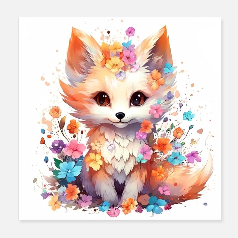 Renard fleur douce - Poster 20 x 20 cm - blanc