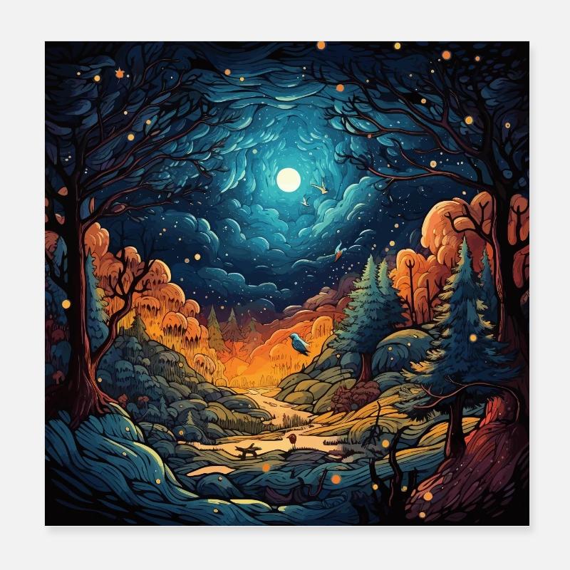 Forest at night Poster 8" x 8" (20x20 cm)