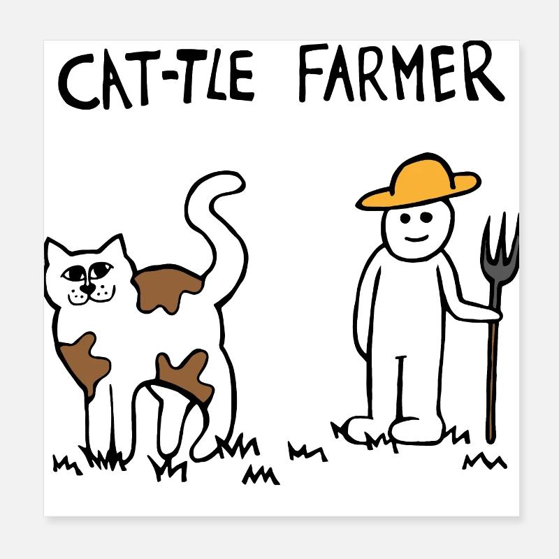 Cattle Cat Farmer Poster 8" x 8" (20x20 cm)