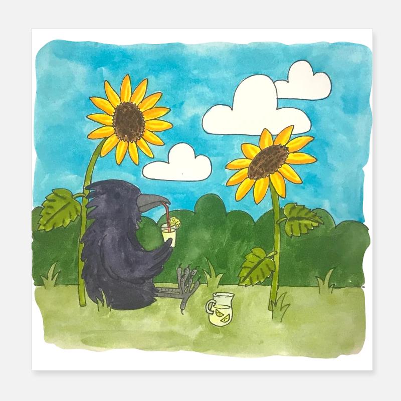 Raven Sunflowers chill Summer Lemonade Daylight Saving Time Poster 8" x 8" (20x20 cm)