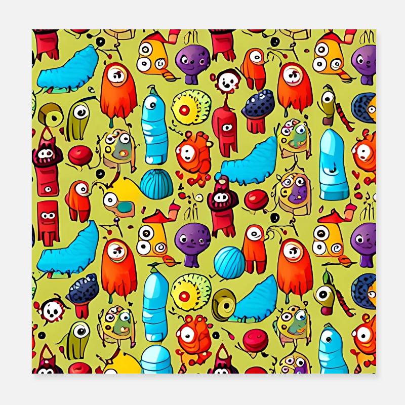 Happy Monsters Muster Poster 20x20 cm