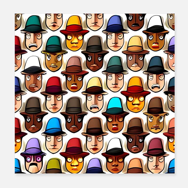 Visage dans le motif du chapeau Poster 20 x 20 cm