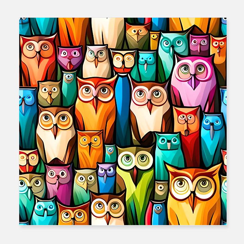 Cute Owls Pattern Poster 8" x 8" (20x20 cm)