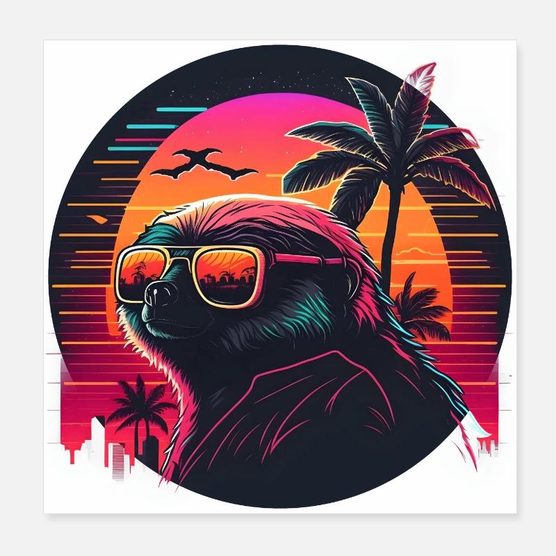 Synthwave Sloth Sunset Poster 8" x 8" (20x20 cm)