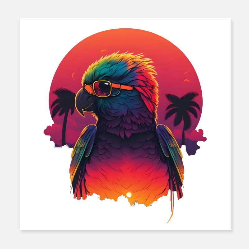 Synthwave Parrot Sunset Poster 8" x 8" (20x20 cm)