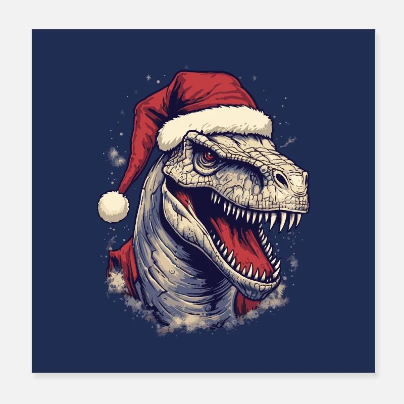 T-Rex with Santa Claus hat Poster 8" x 8" (20x20 cm)