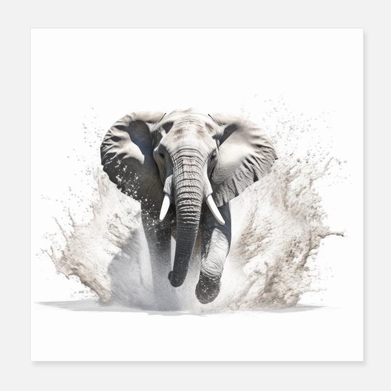 Elefant - Poster 20x20 cm - Weiß