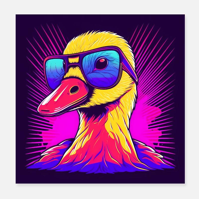 Synthwave-Ente mit blauer Brille Poster 20x20 cm