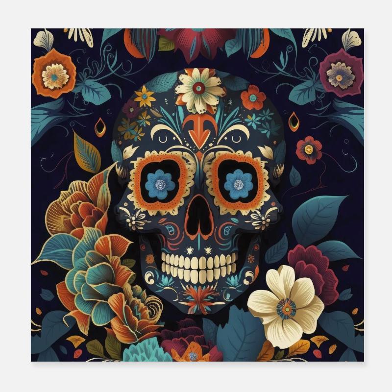 bunter Blumenschädel Poster 20x20 cm