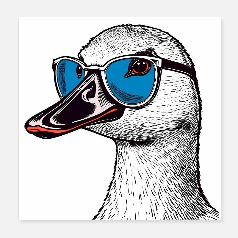 Blickfang: Gans mit blauer Brille - Poster 20x20 cm - Weiß