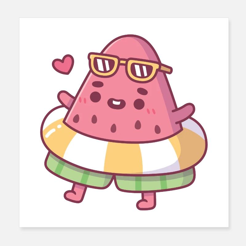 Mignonne pastèque avec lunettes de soleil et flotteur de piscine Poster 20 x 20 cm