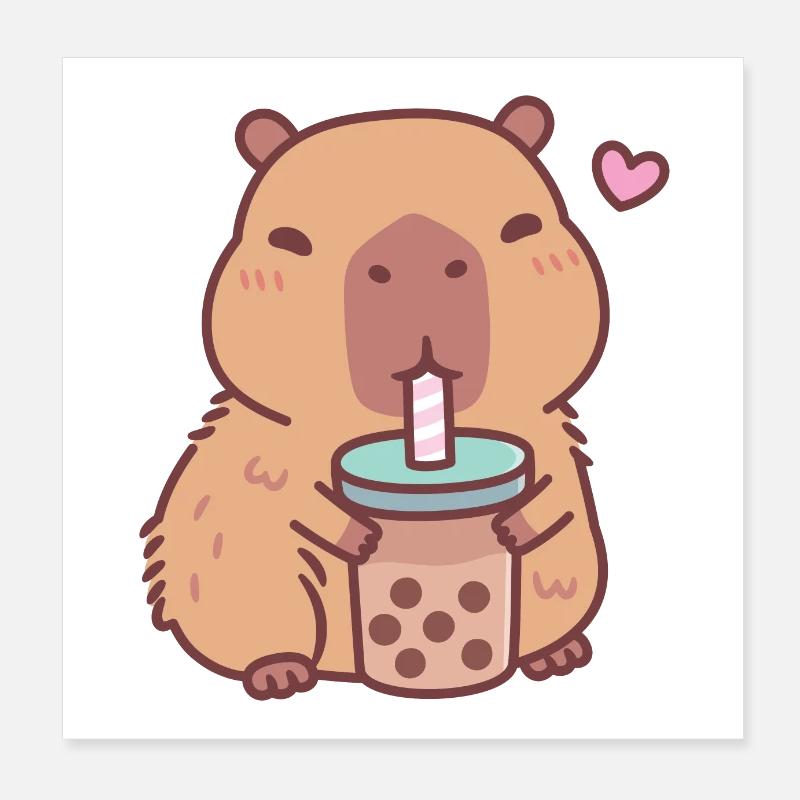 Mignon Capybara aime boire du thé à bulles Poster 20 x 20 cm