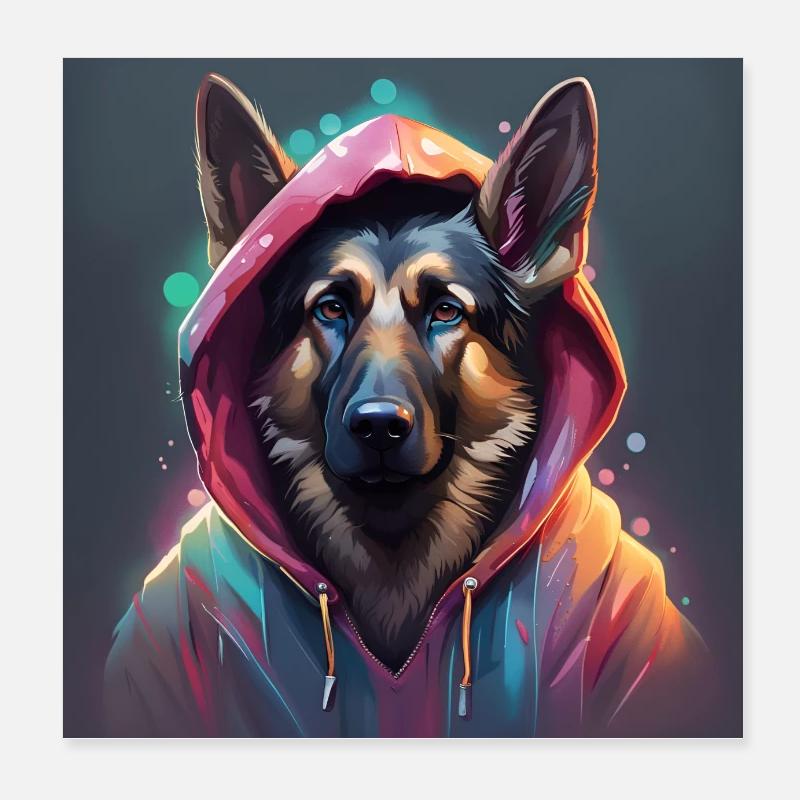 Deutscher Schäferhund im Kapuzenpulli Poster 20x20 cm