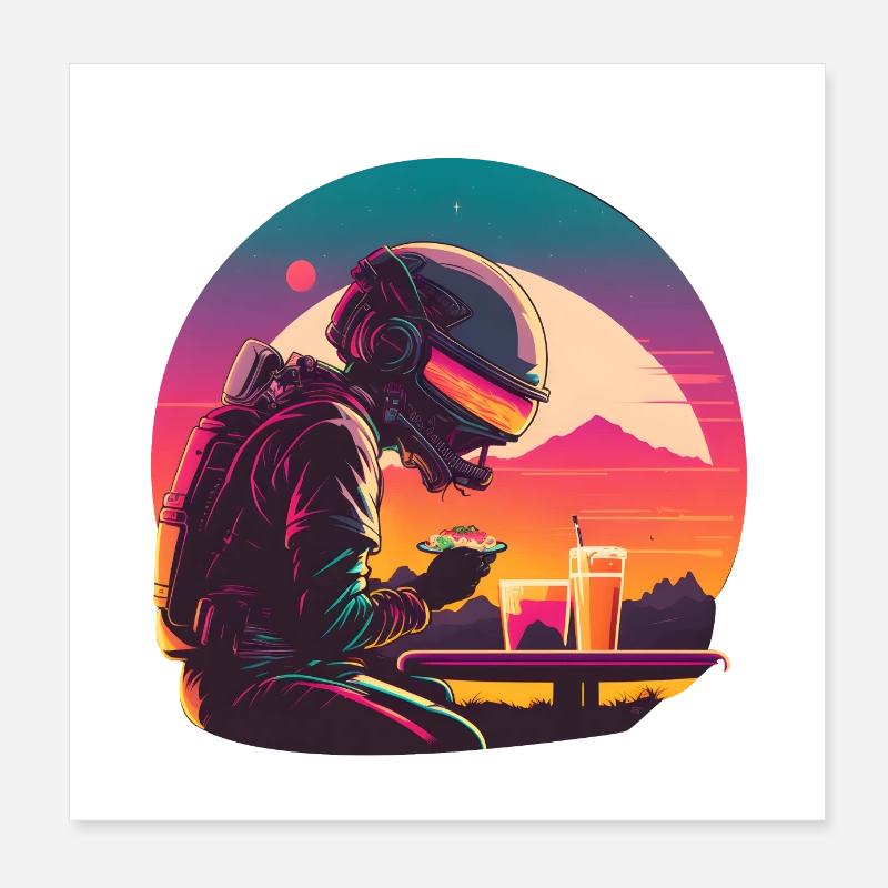 Dîner spatial des astronautes Synthwave Poster 20 x 20 cm