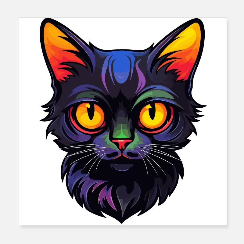 Dessin animé du petit chat noir Poster 20 x 20 cm