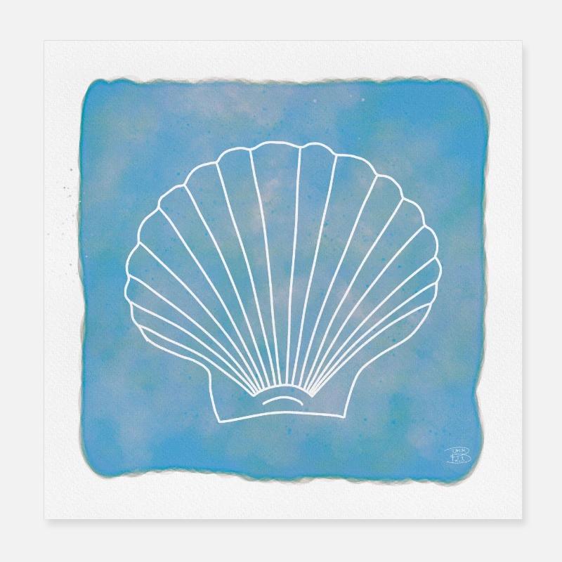 "Jakobsmuschel", Boho Line Art Design, Shells Poster 20x20 cm