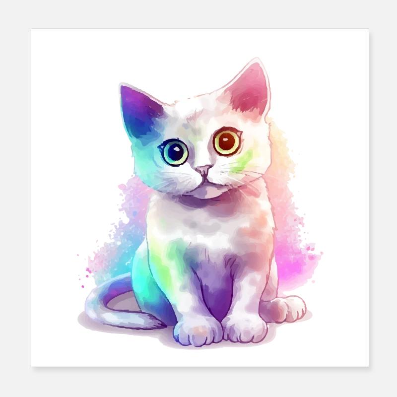 Minibi le chaton multicolore Poster 20 x 20 cm