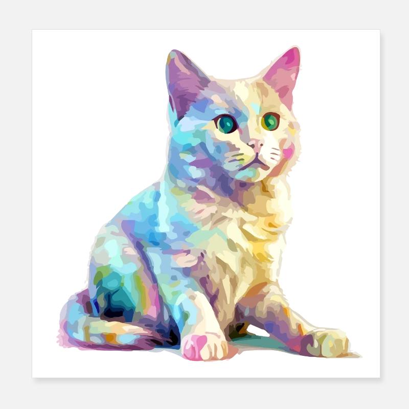 Obi le chat multicolore Poster 20 x 20 cm