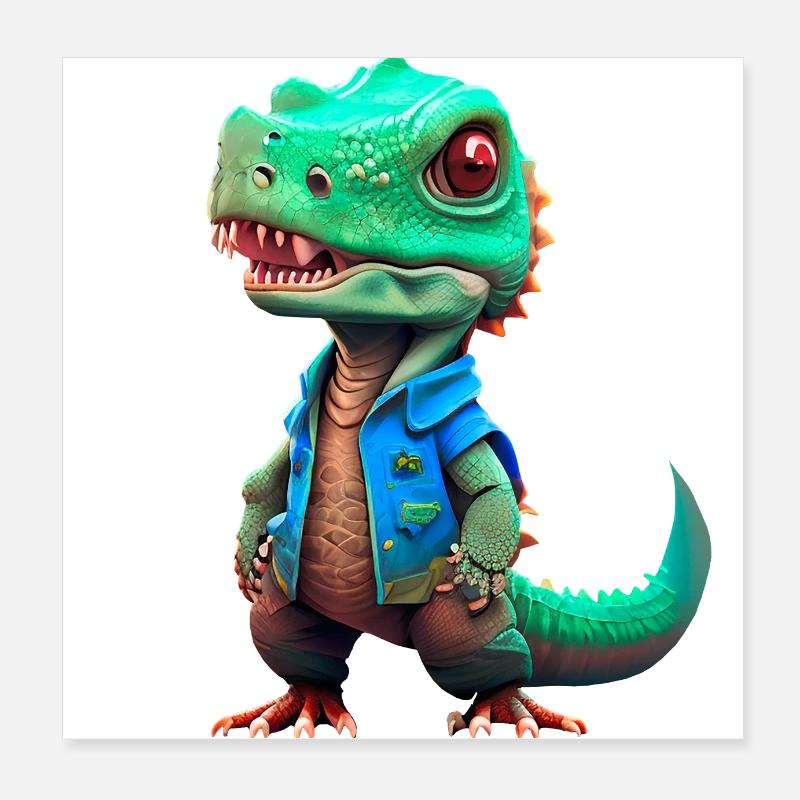 petit T-Rex en veste en jean Poster 20 x 20 cm