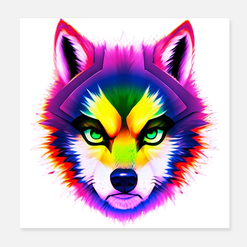 Mystischer Regenbogen Wolf Kopf Poster 20x20 cm