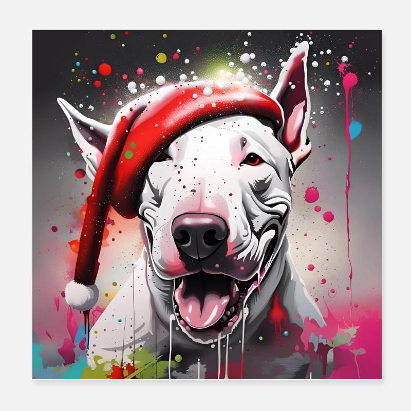 Bull Terrier anglais dans un chapeau de Noël Poster 20 x 20 cm