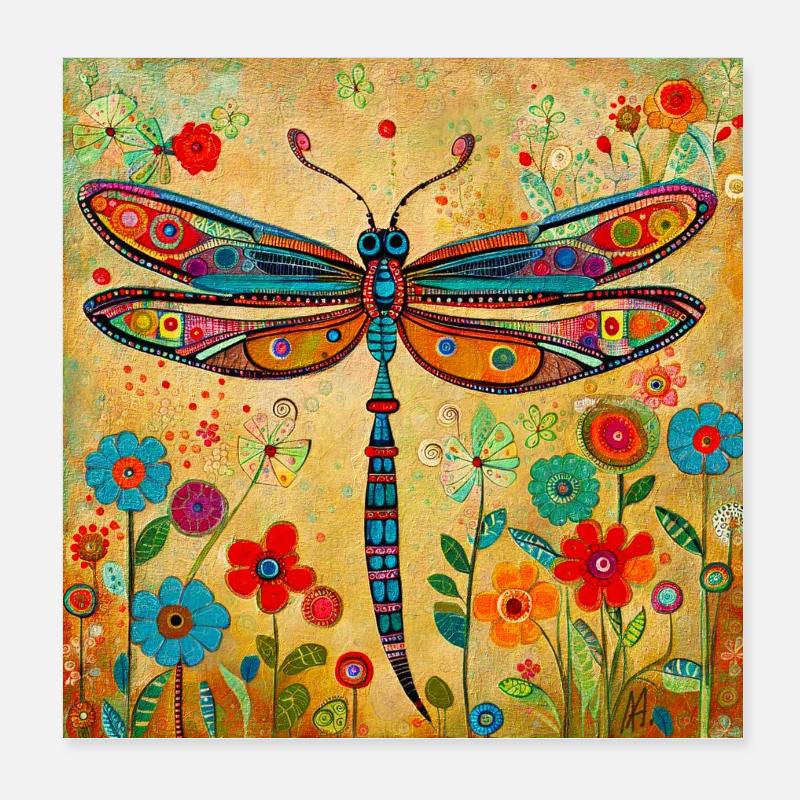 Libellule - Illustration - Poster 20 x 20 cm - blanc