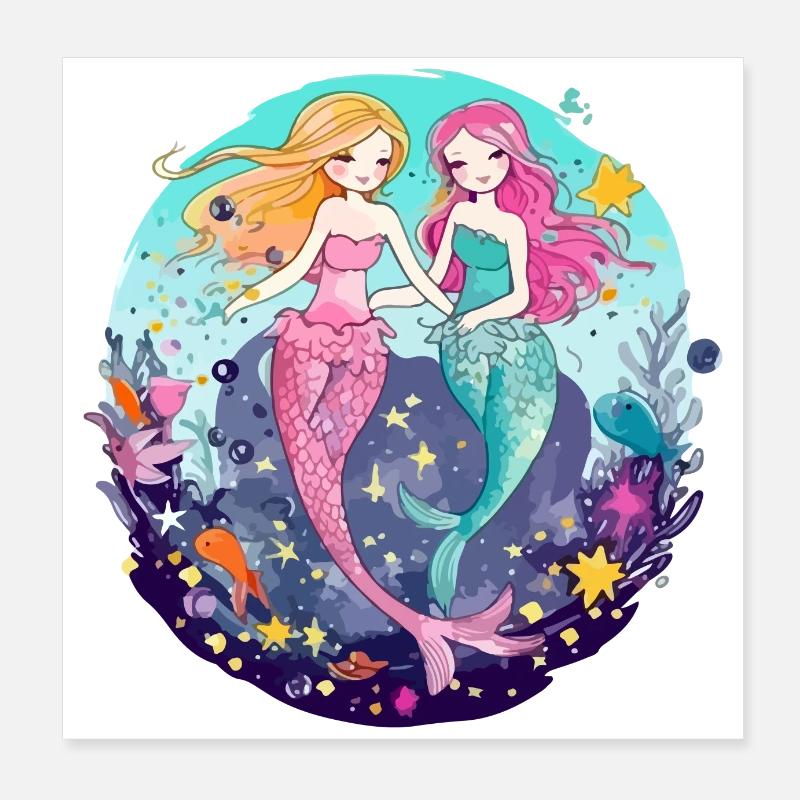 Miki et mina les sirènes Poster 20 x 20 cm
