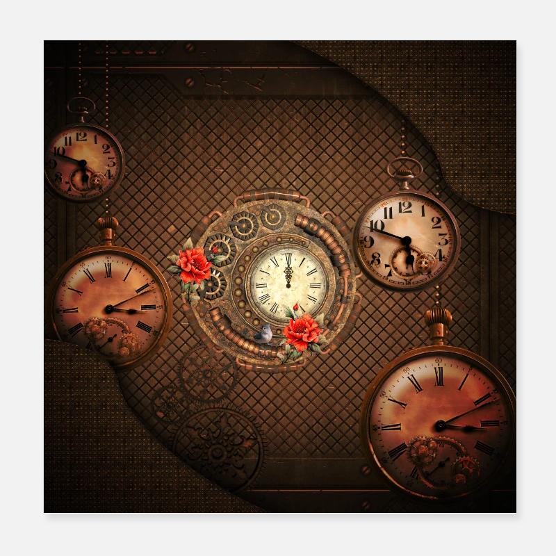 Wunderbare Steampunk-Uhr Poster 20x20 cm